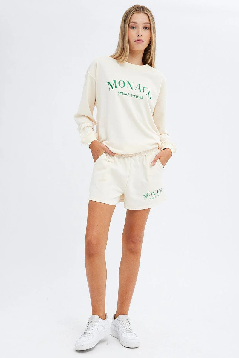 Cream Track Short Monaco Embroidery - Image 3