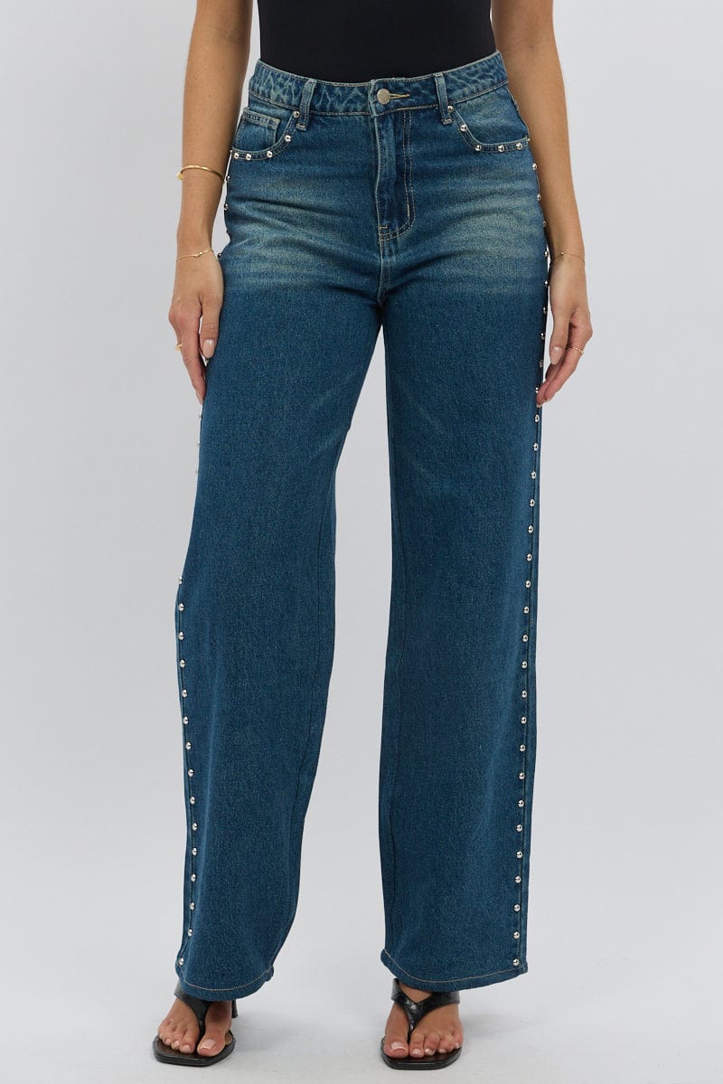 Denim Baggy Jeans Stud Detail - Image 3
