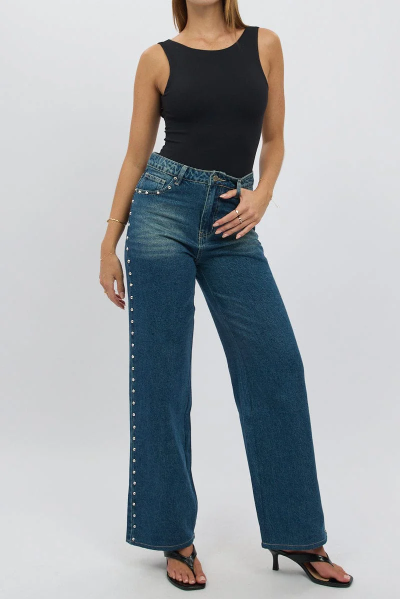 Denim Baggy Jeans Stud Detail - Image 4