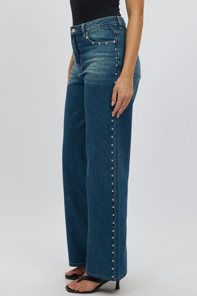 Denim Baggy Jeans Stud Detail - Image 5
