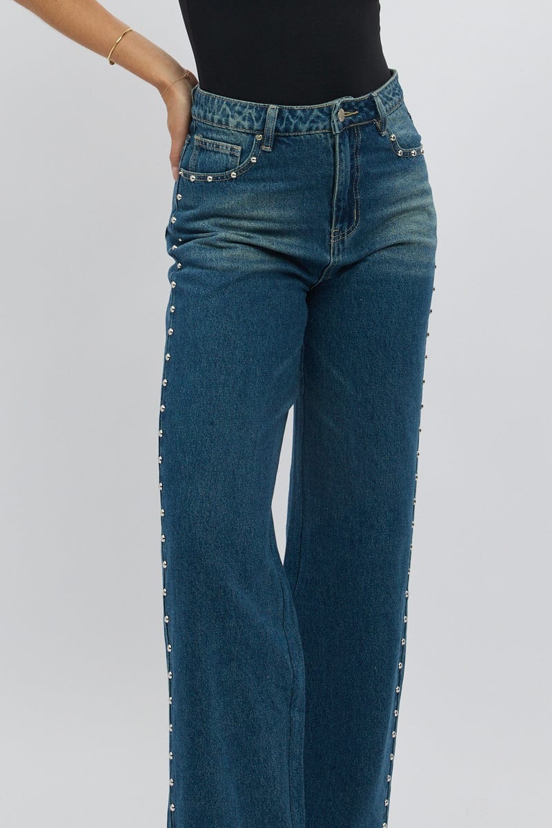 Denim Baggy Jeans Stud Detail - Image 7