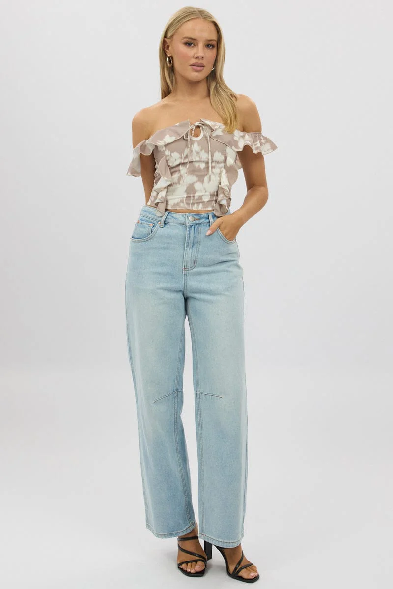 Denim Barrel Jeans Mid Rise