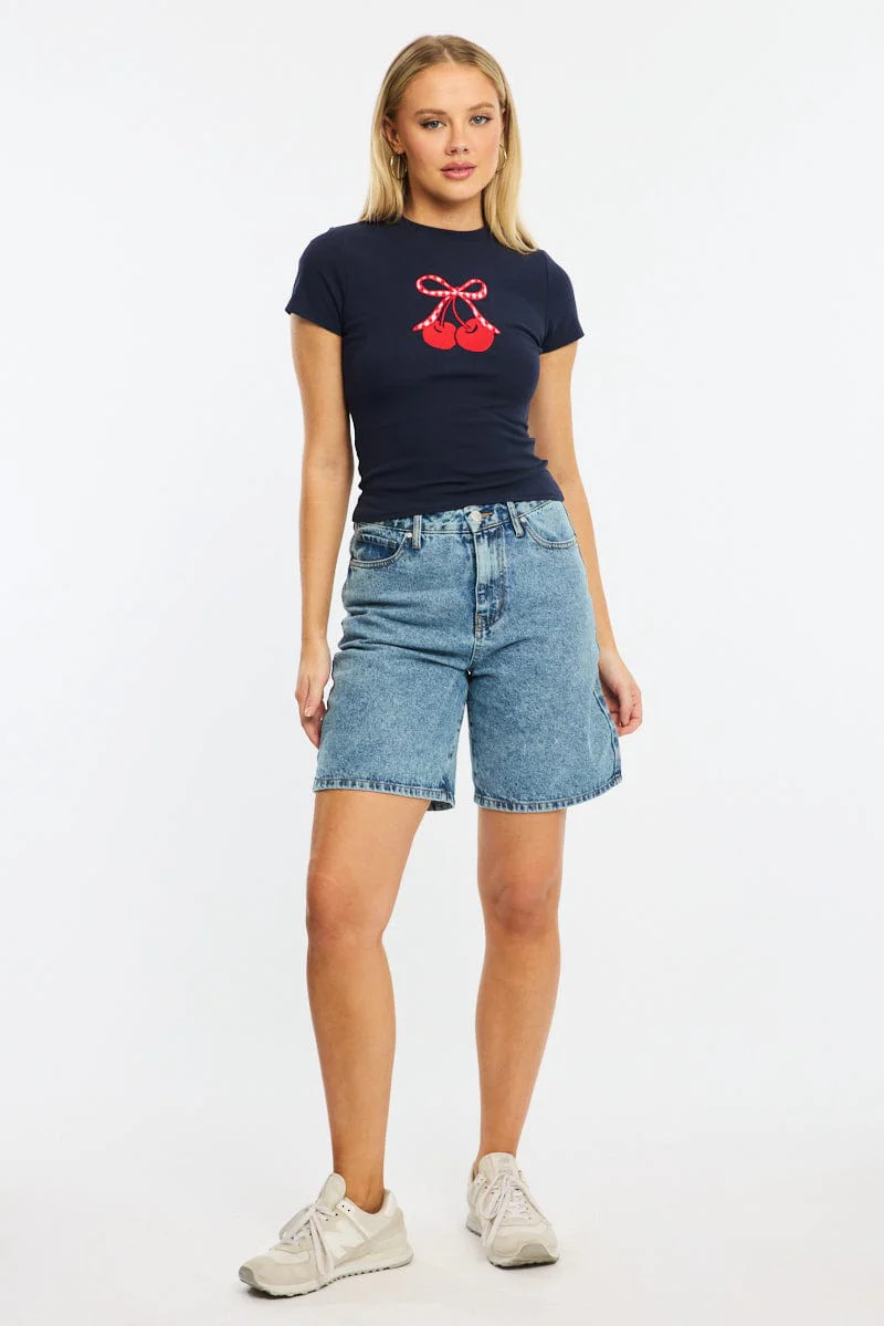 Denim Bermuda Jorts Mid Rise - Image 3