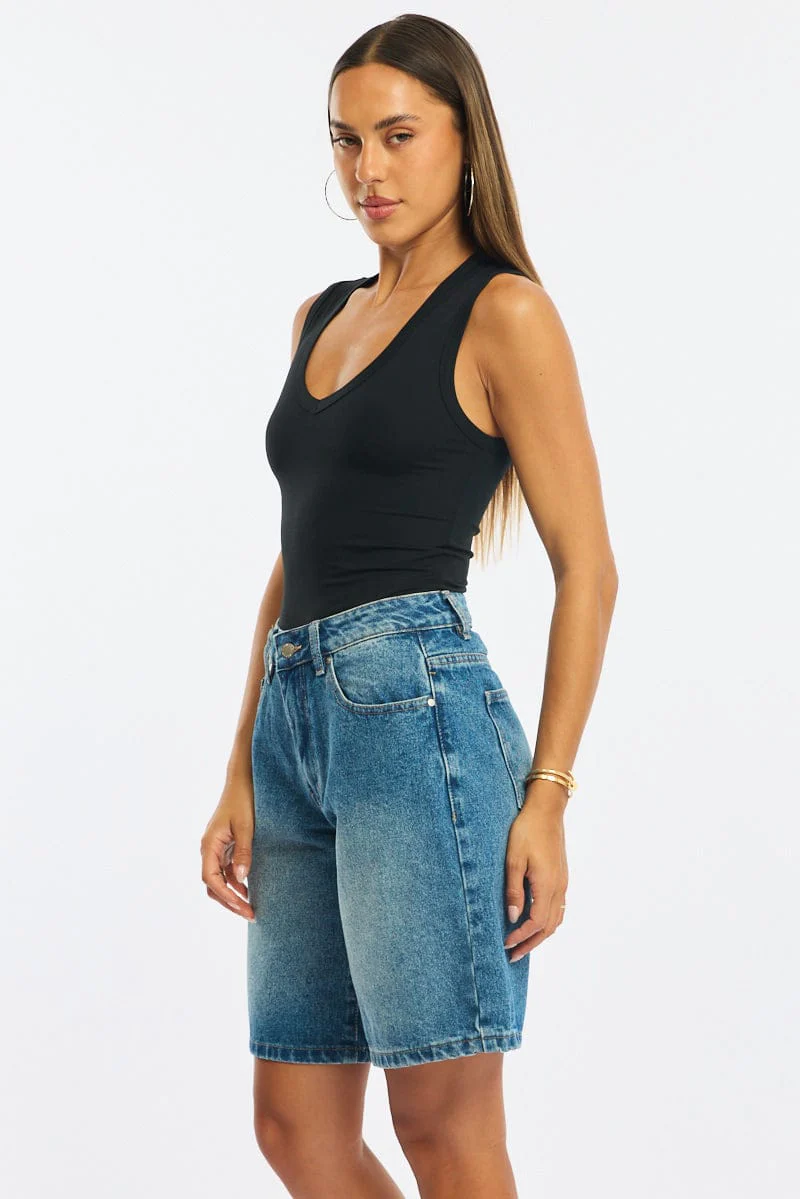 Denim Bermuda Shorts Mid Rise - Image 4