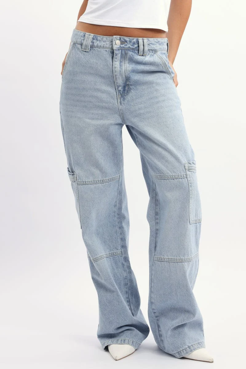Denim Cargo Denim Jeans Mid Rise - Image 3