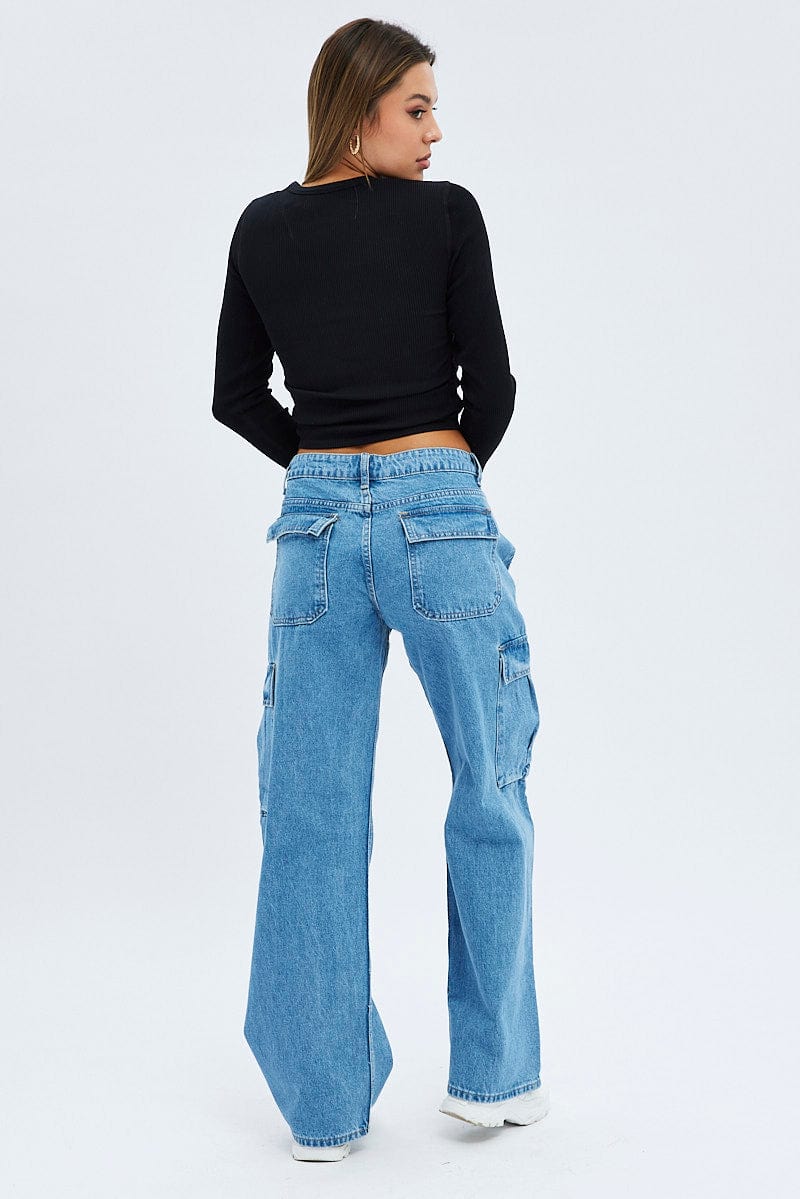Denim Cargo Jeans Mid Rise Out Pocket - Image 5