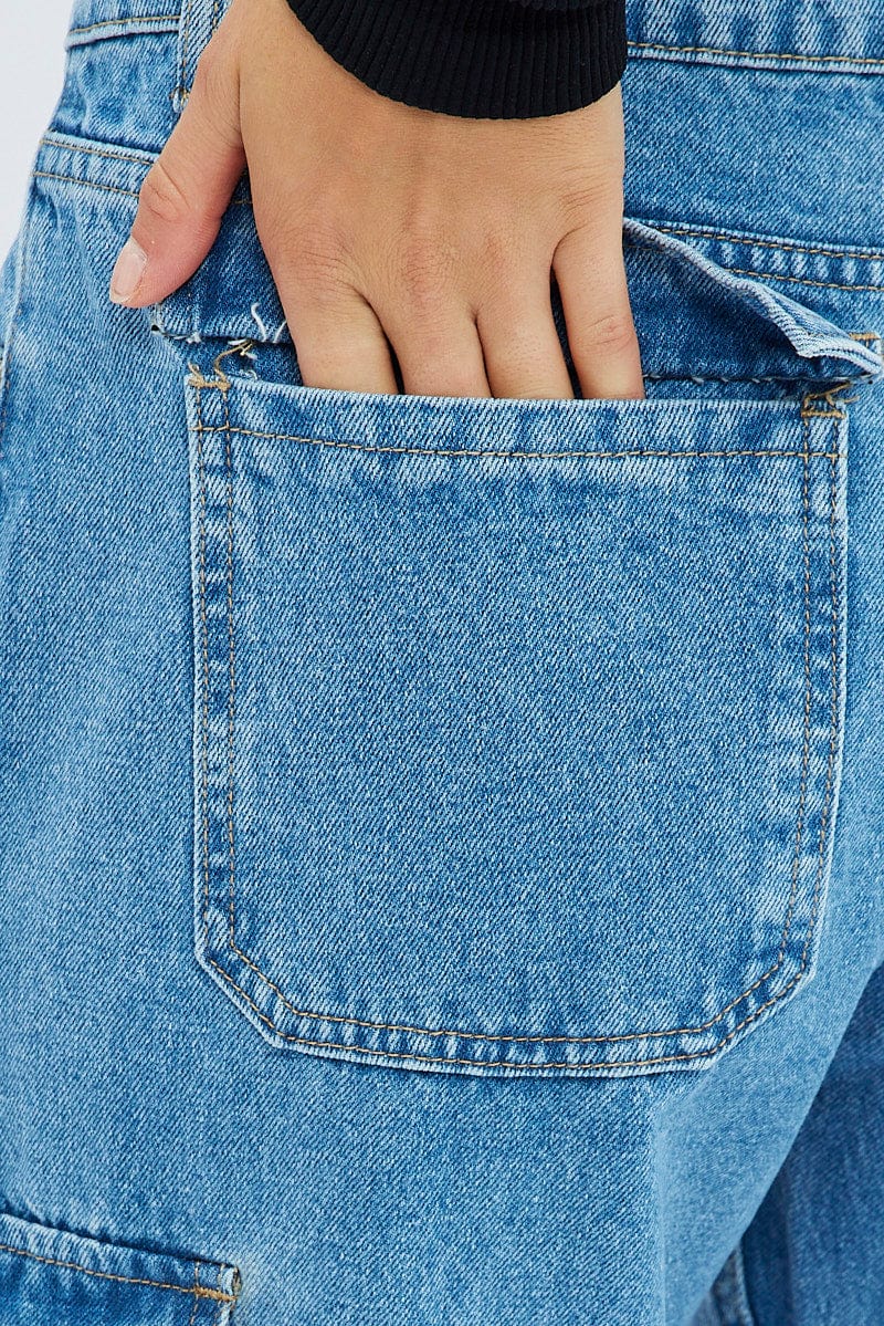 Denim Cargo Jeans Mid Rise Out Pocket - Image 6