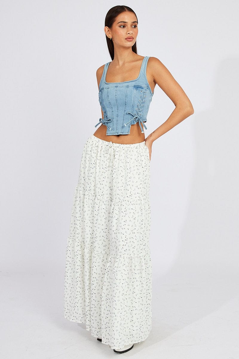 Denim Corset Sleeveless Scoop Neck Lace Up Stretch - Image 2