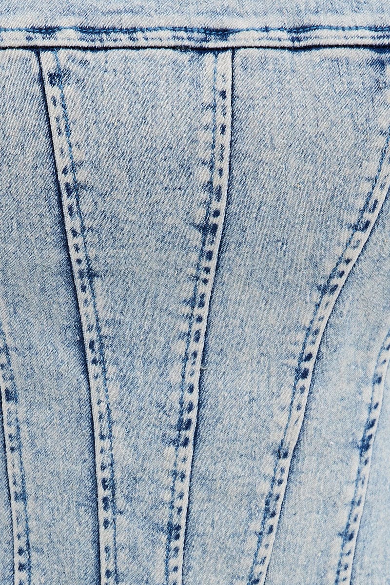 Denim Corset Sleeveless Scoop Neck Longline Stretch - Image 6