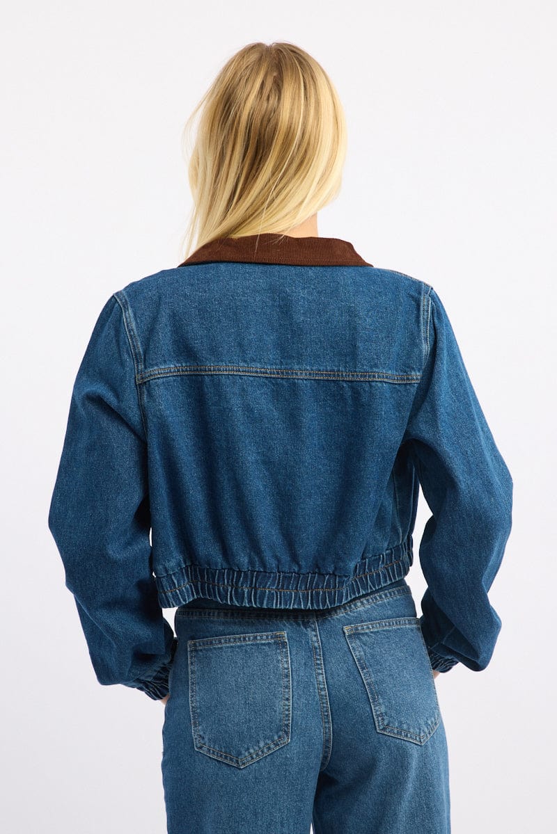 Denim Crop Jacket With Contrast Collar - Image 4