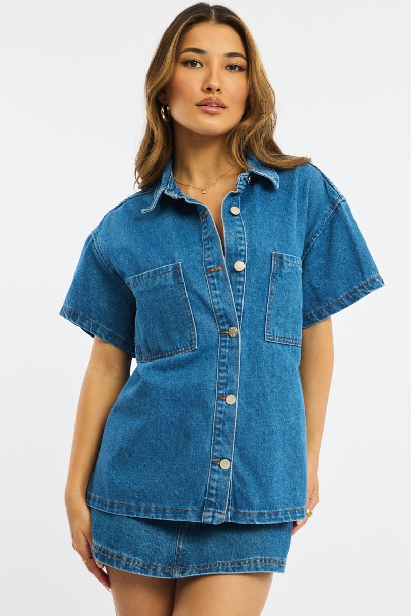 Denim Denim Shacket Short Sleeve