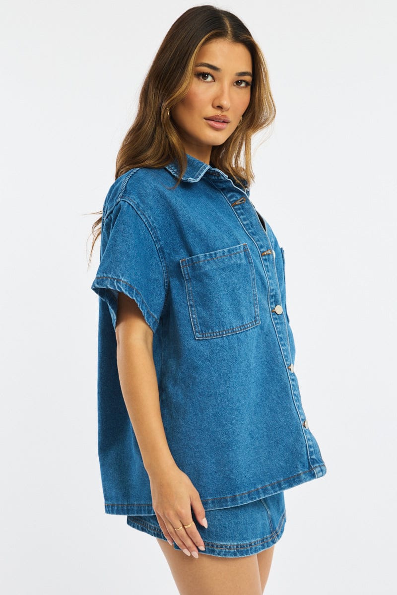 Denim Denim Shacket Short Sleeve - Image 3