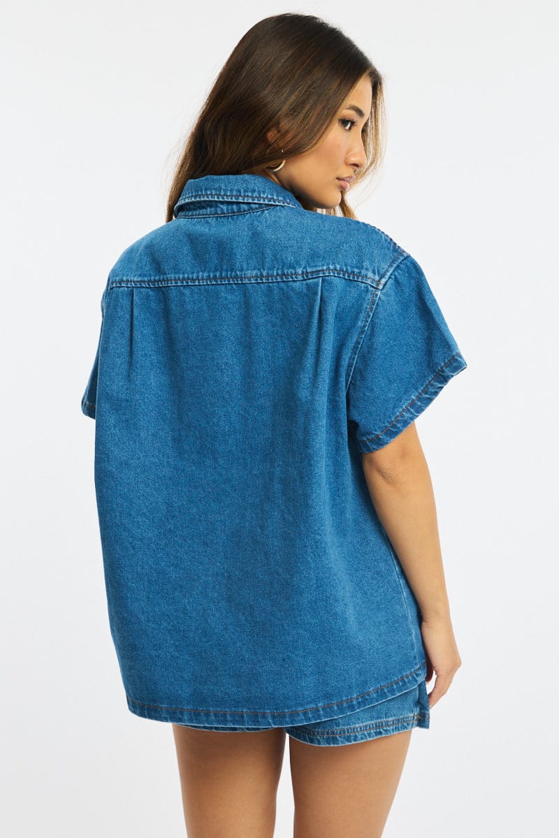 Denim Denim Shacket Short Sleeve - Image 4