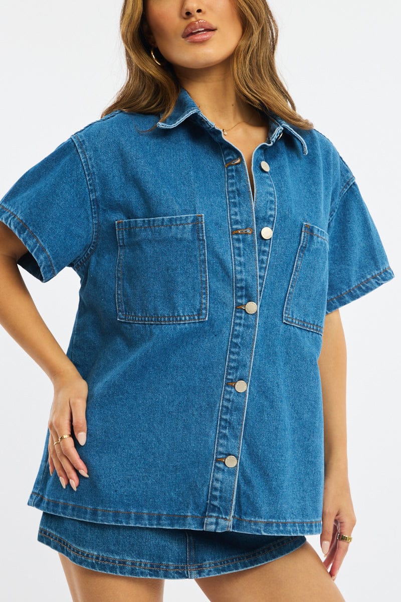 Denim Denim Shacket Short Sleeve - Image 5