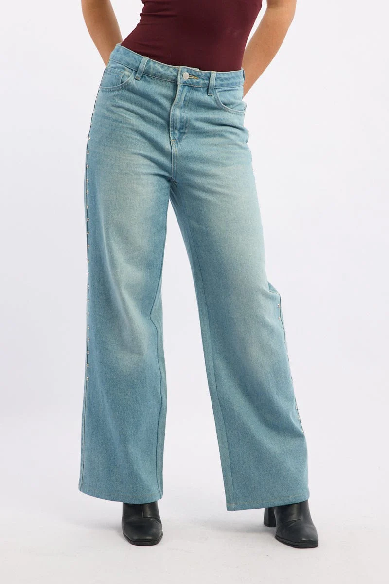 Denim Grommet Low Rise Baggy Jeans - Image 3