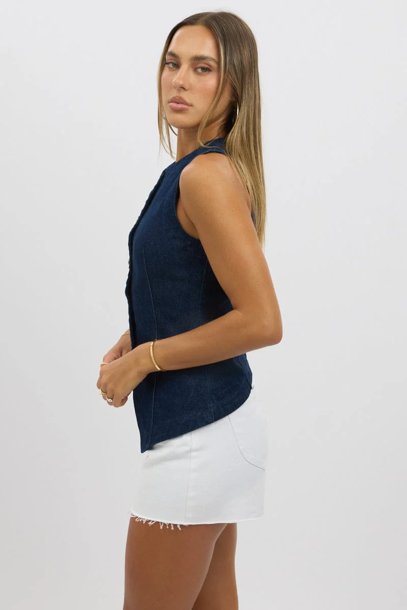 Denim High Neck Vest - Image 4