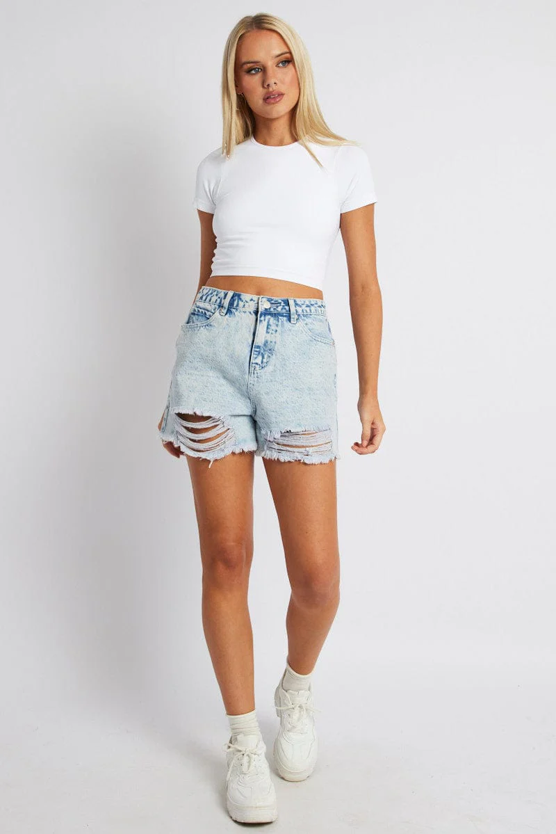 Denim High Rise Denim Short Ripped - Image 2