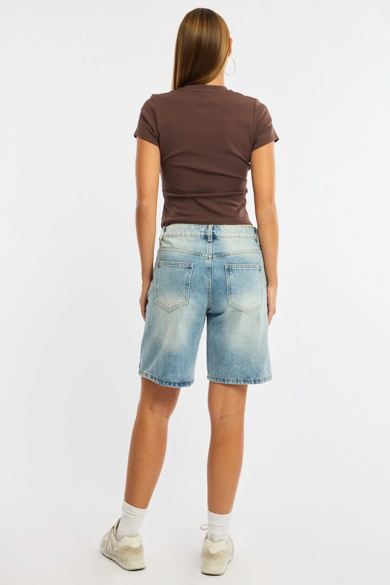 Denim Knee Length Short Mid Rise - Image 5