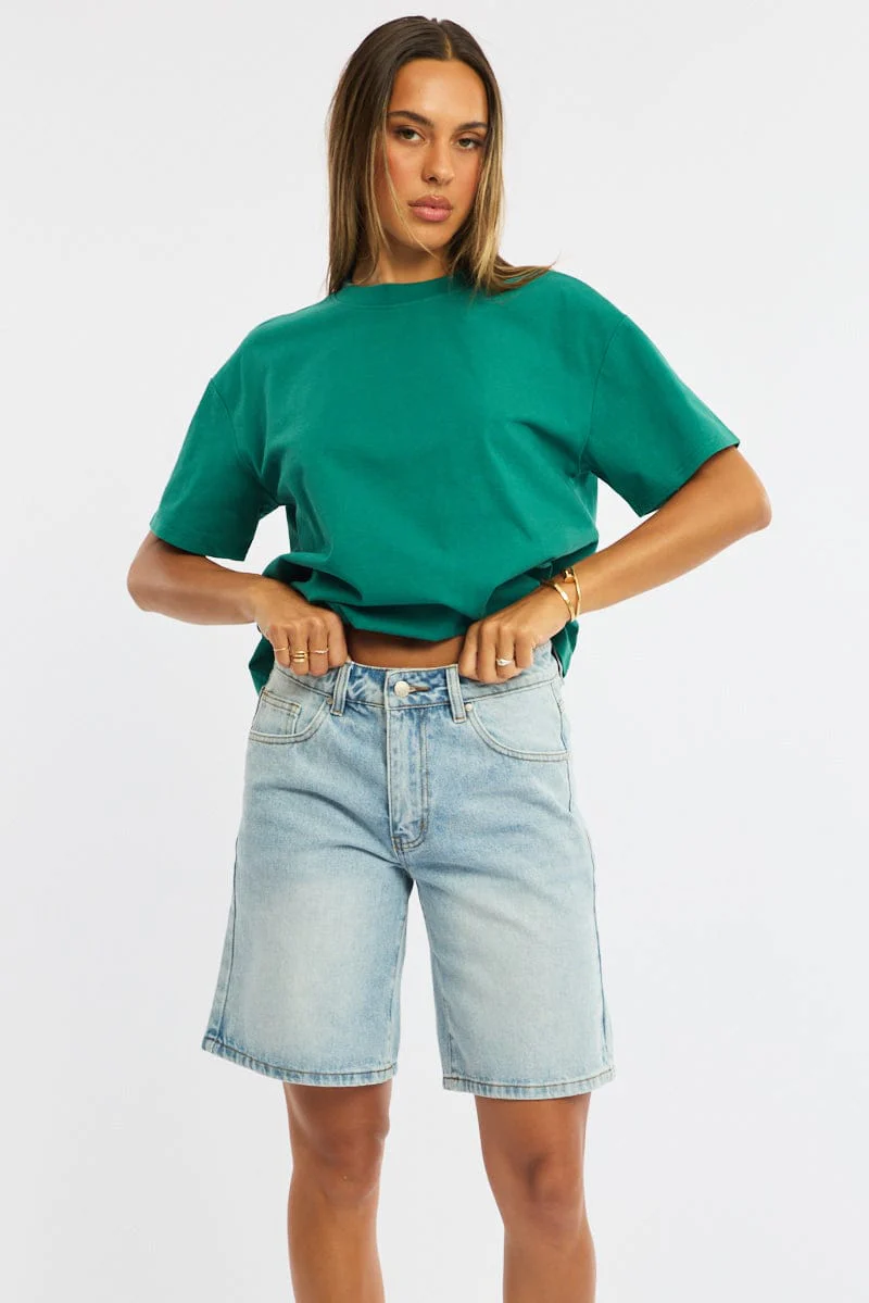 Denim Knee Length Short Mid Rise