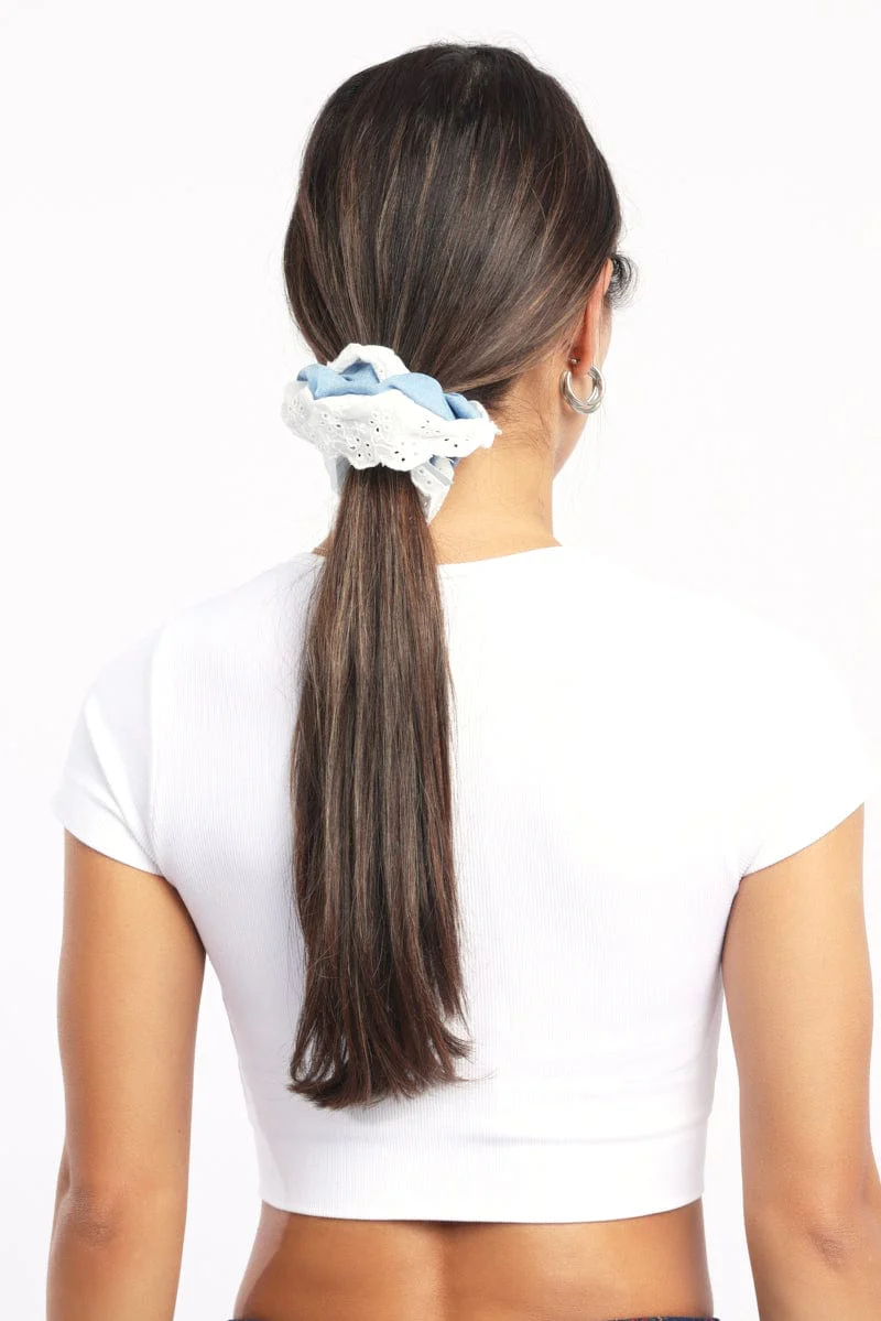 Denim Lace Trim Oversized Scrunchie