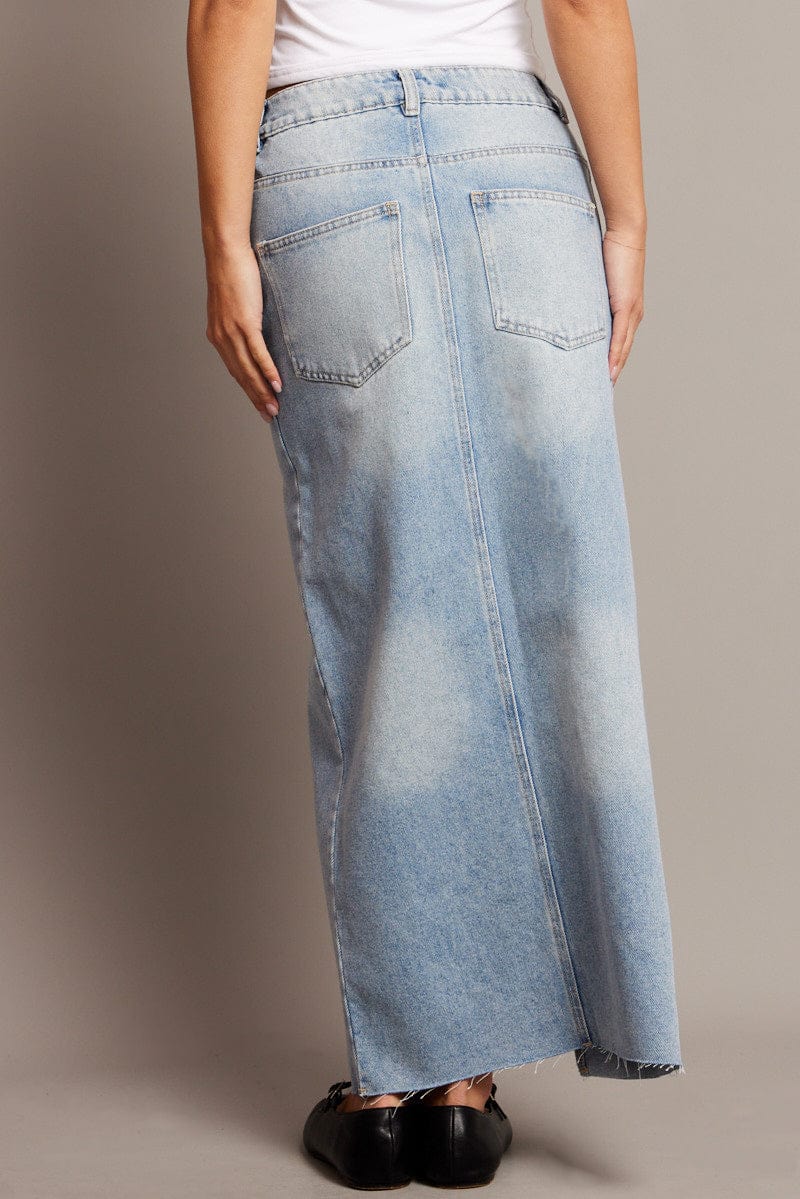 Denim Maxi Skirt High Rise Front Split - Image 5