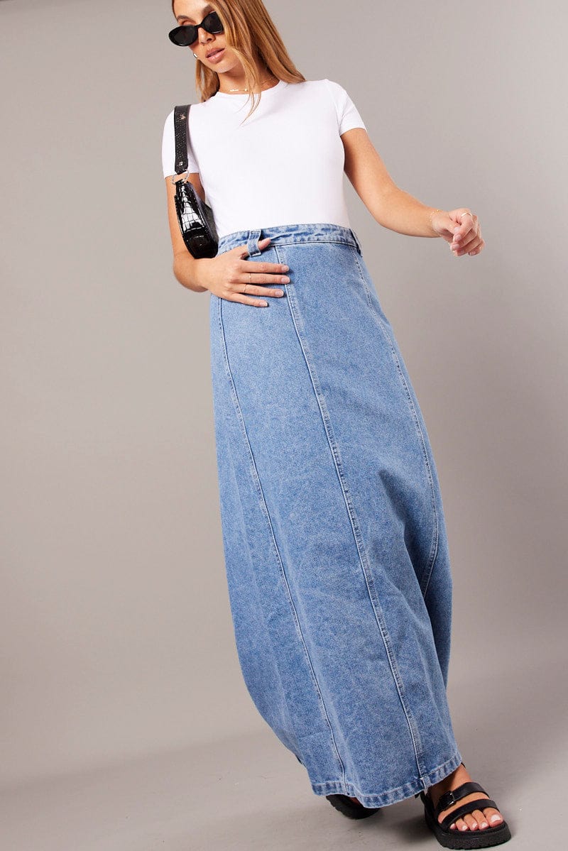 Denim Maxi Skirt High Rise - Image 2
