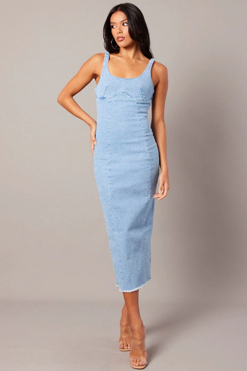 Denim Midi Dress Sleeveless Denim - Image 3