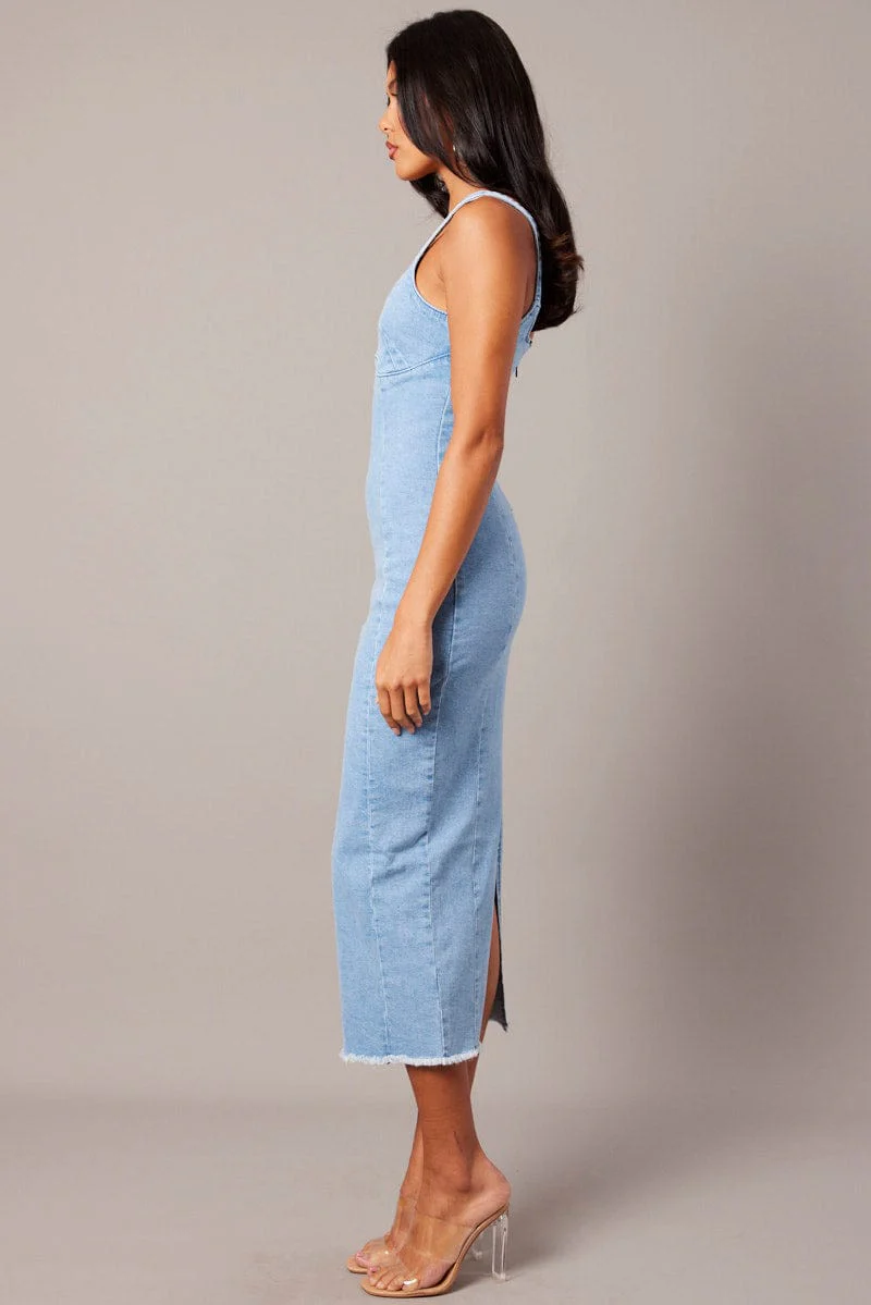 Denim Midi Dress Sleeveless Denim - Image 4