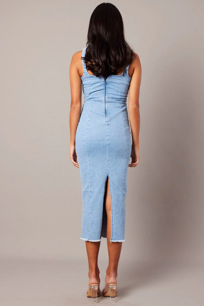 Denim Midi Dress Sleeveless Denim - Image 5
