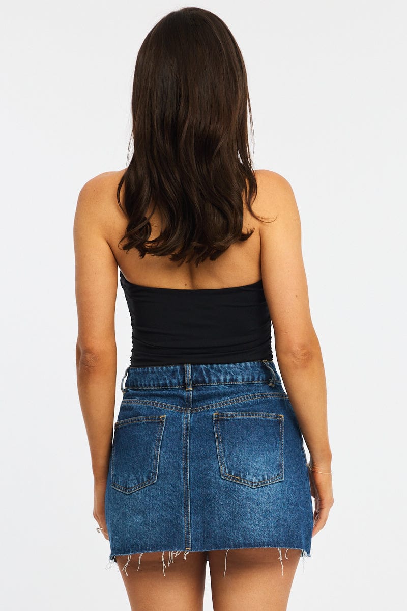 Denim Mini Skirt Mid Rise Raw Edge - Image 5