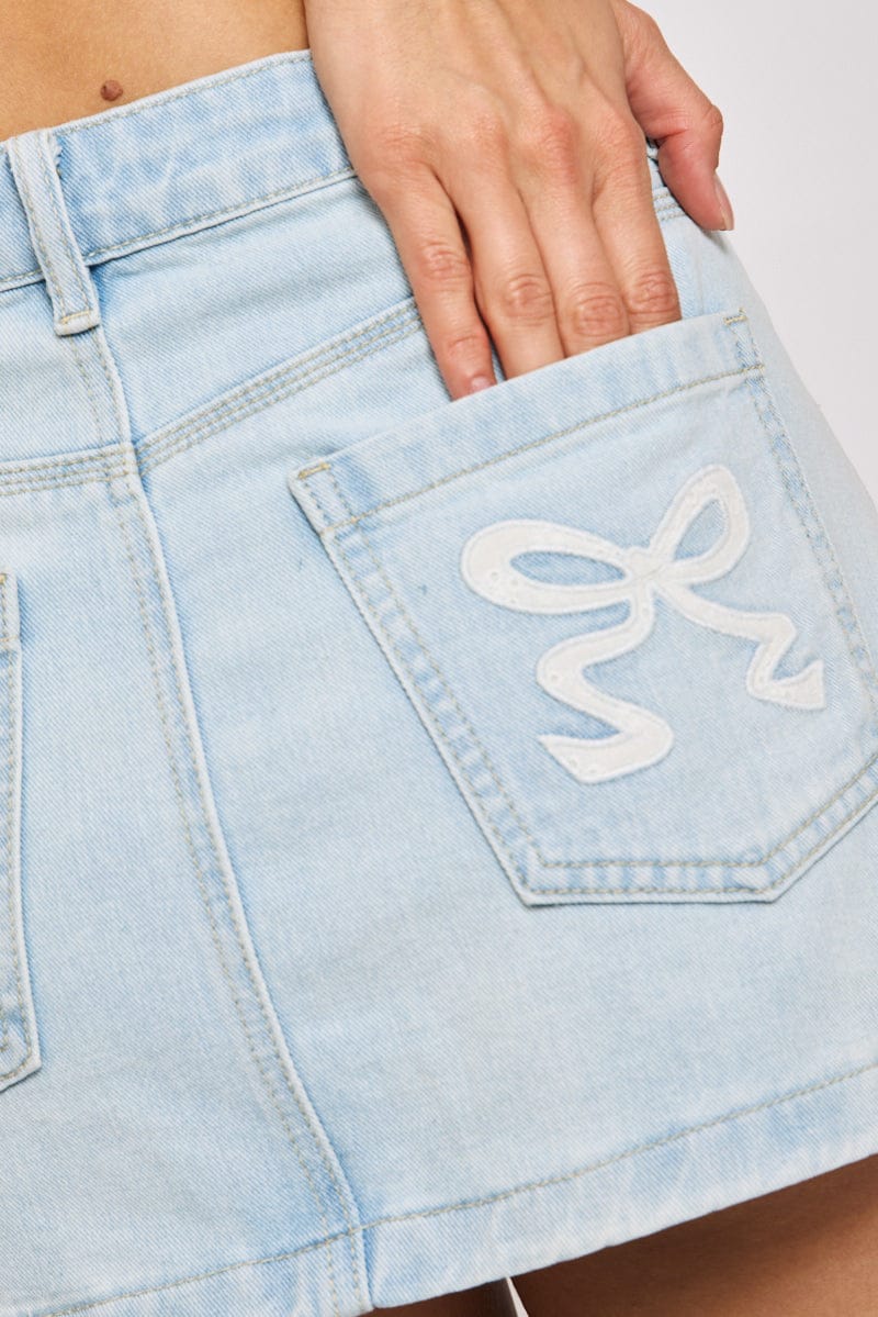 Denim Mini Skirt Mid Rise Regular Fit Eyelet Embroidered - Image 5