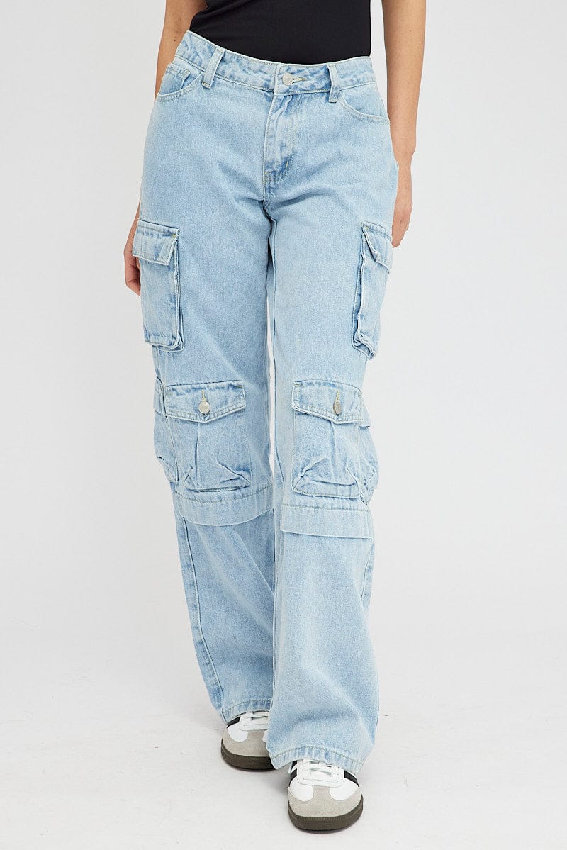 Denim Multi Pocket Cargo Jeans - Image 2