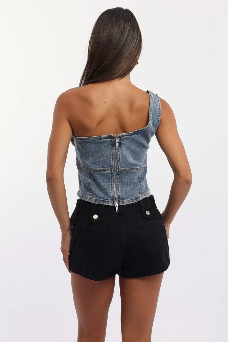 Denim One Shoulder Top - Image 4