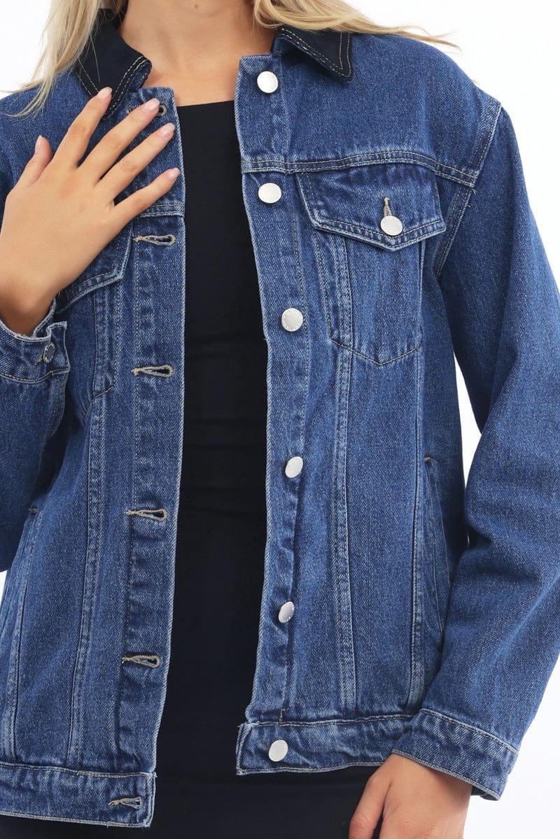 Denim Oversized Jacket Contrast Collar - Image 6