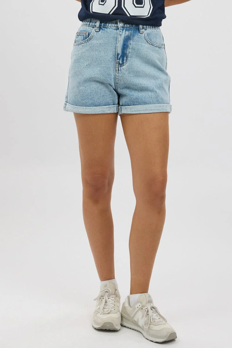 Denim Relaxed Shorts Elastic Waist - Image 3