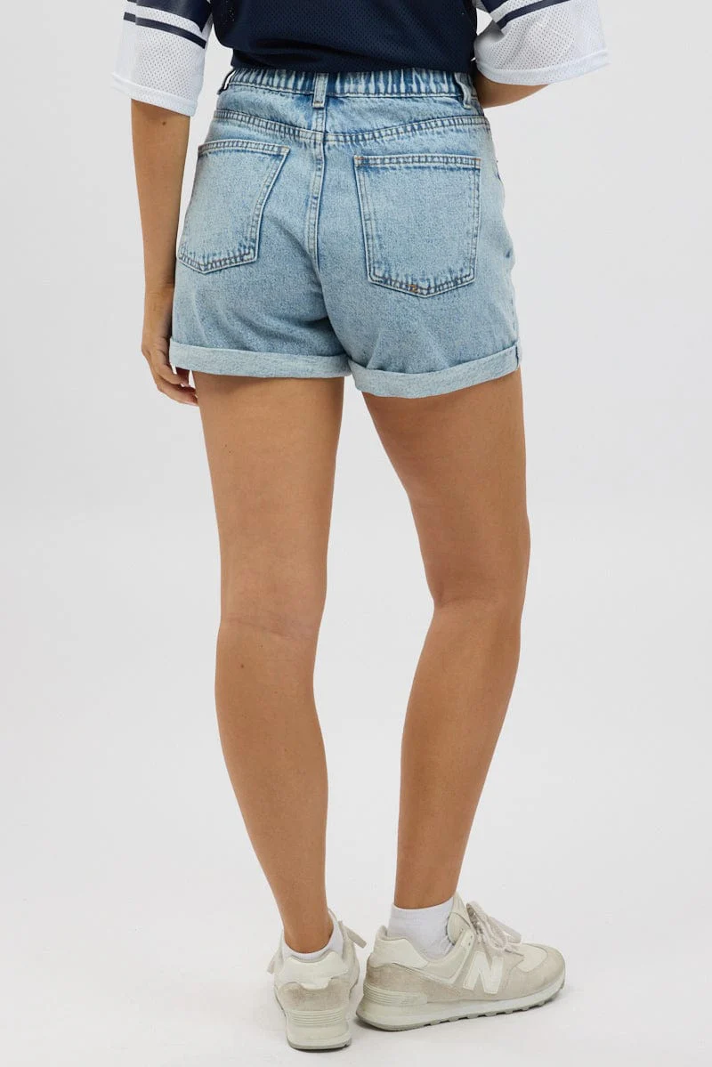 Denim Relaxed Shorts Elastic Waist - Image 5