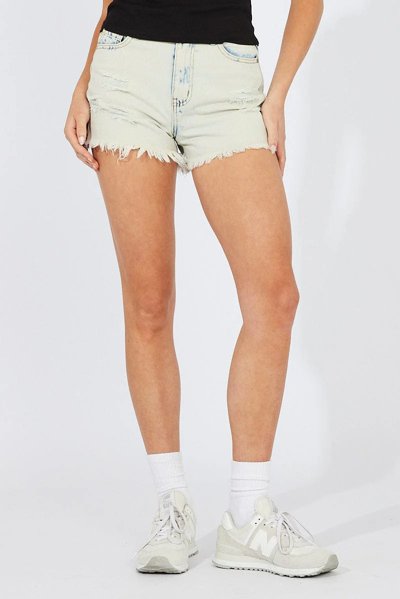 Denim Ripped Denim Shorts Acid Washing - Image 3