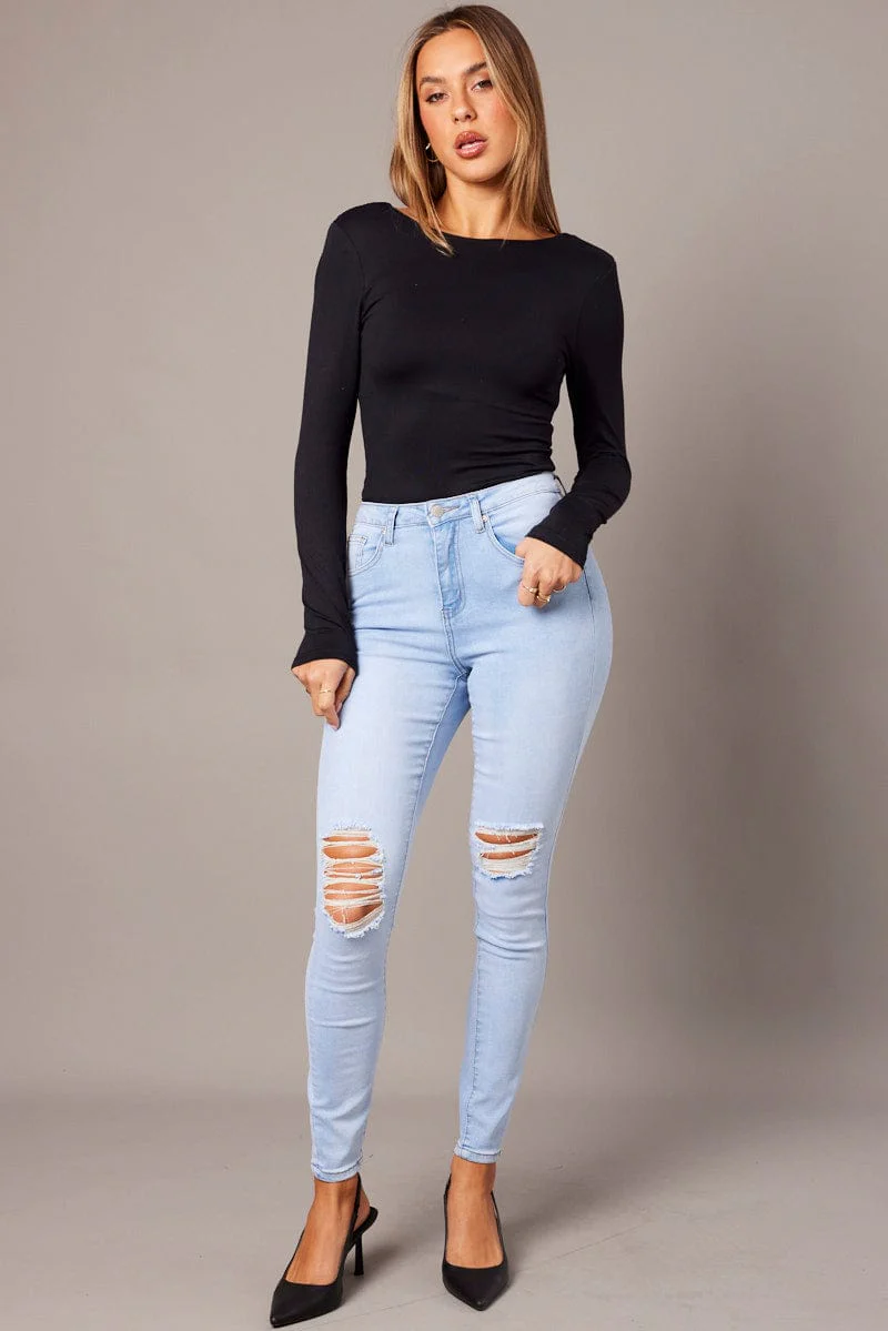 Denim Skinny Jean High Rise Ripped - Image 2
