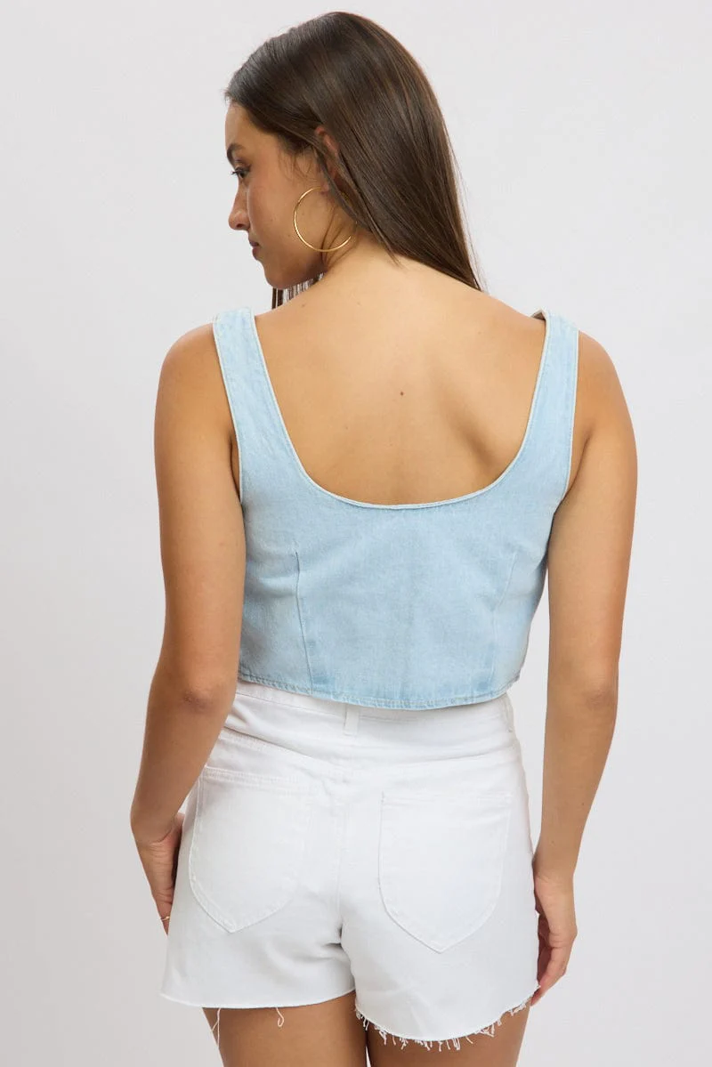 Denim Tie Front Top Sleeveless - Image 5