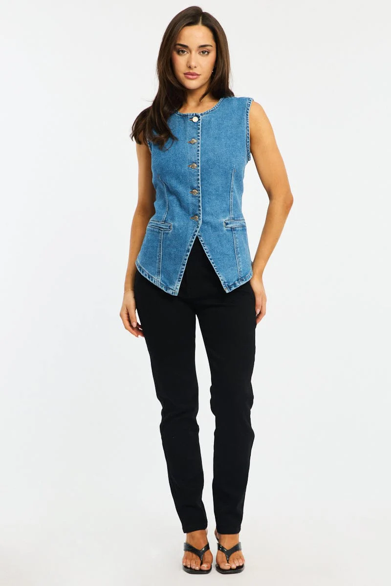 Denim Vest Button Down Sleeveless - Image 2