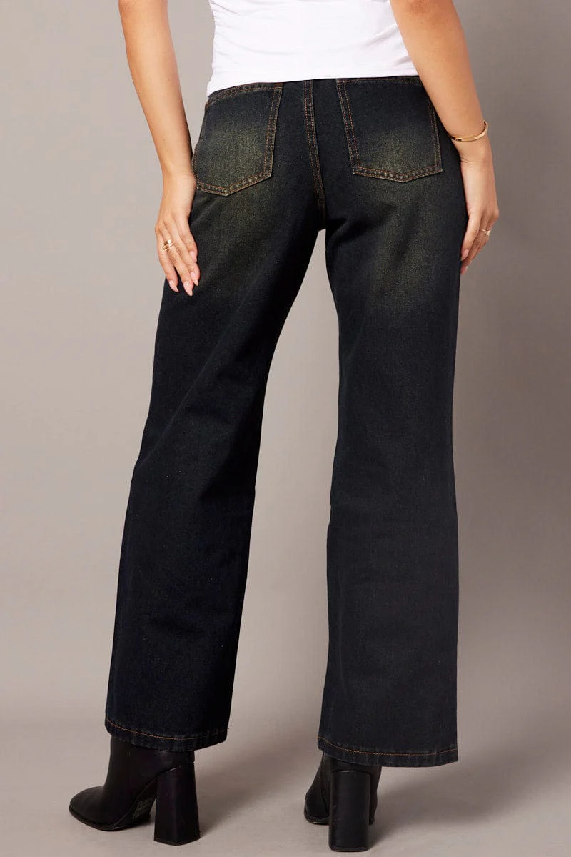 Denim Wide Leg Jean Mid Rise Dirty Wash - Image 5