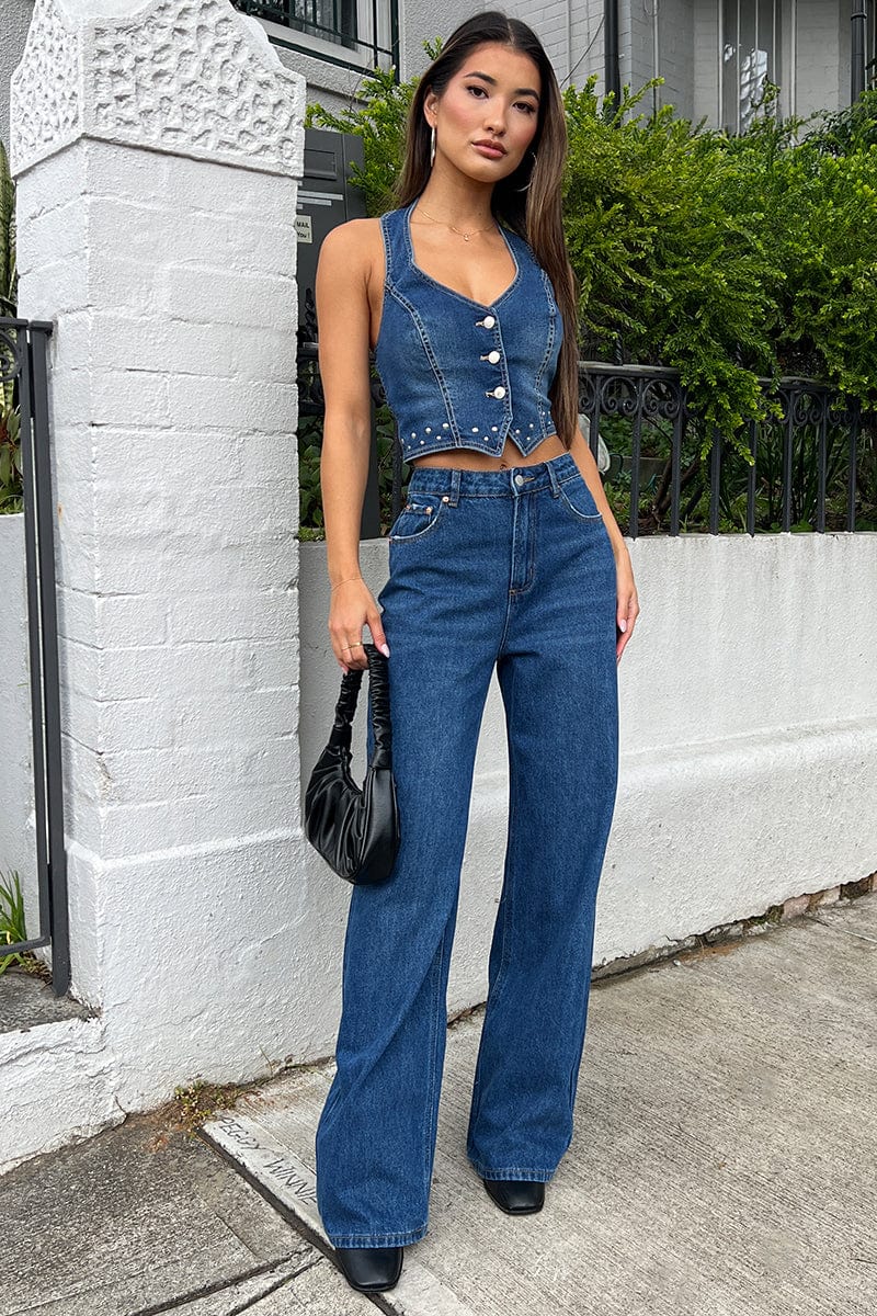 Denim Wide Leg Jeans High Rise - Image 2