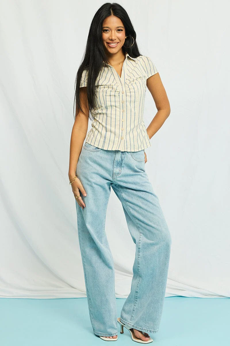 Denim Wide Leg Jeans Mid Rise