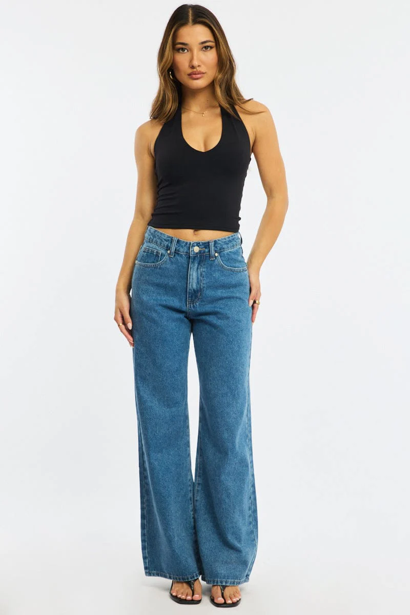 Denim Wide Leg Jeans Mid Rise - Image 3