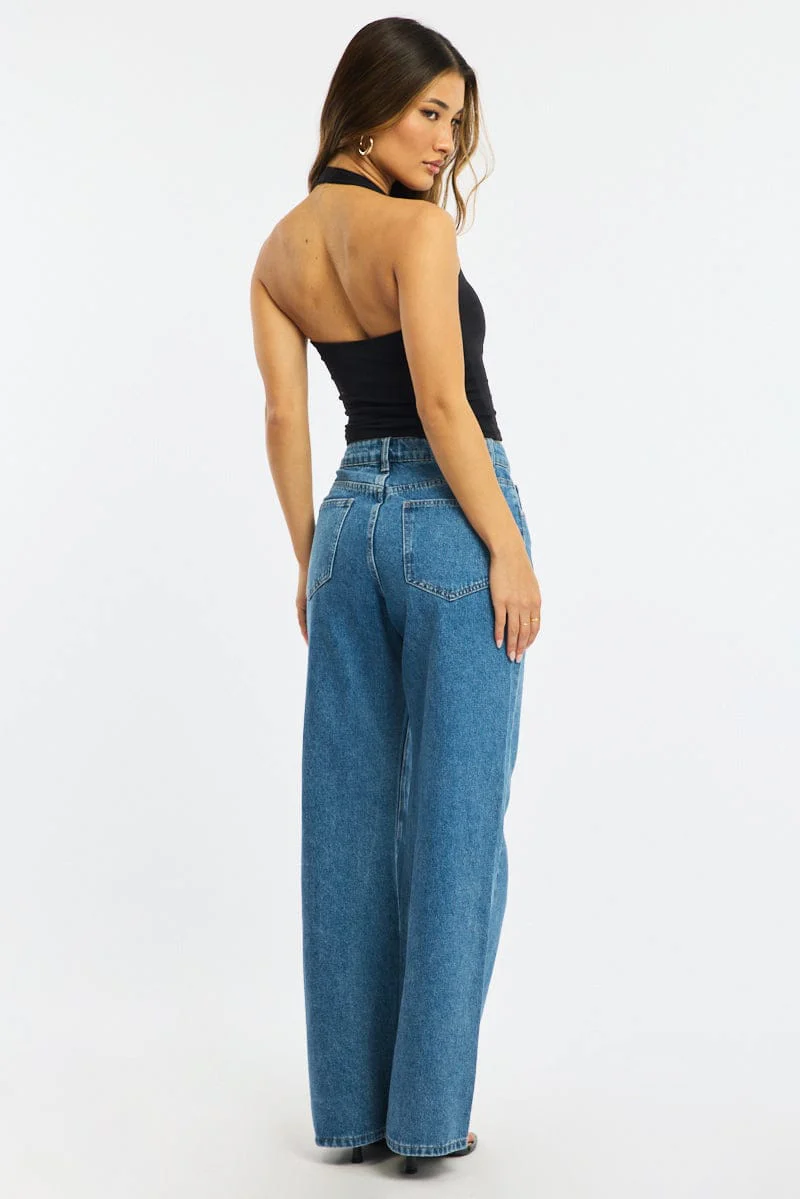 Denim Wide Leg Jeans Mid Rise - Image 5