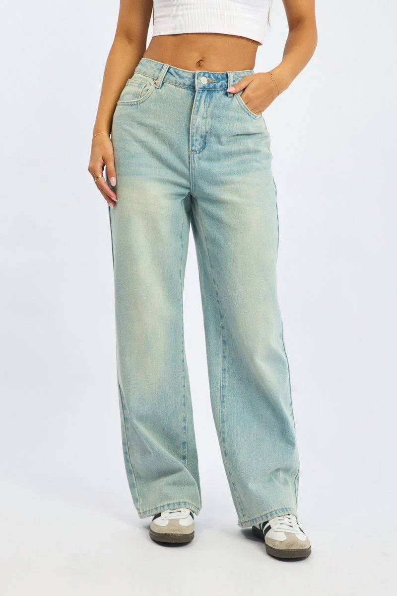 Denim Wide Leg Jeans Mid Rise