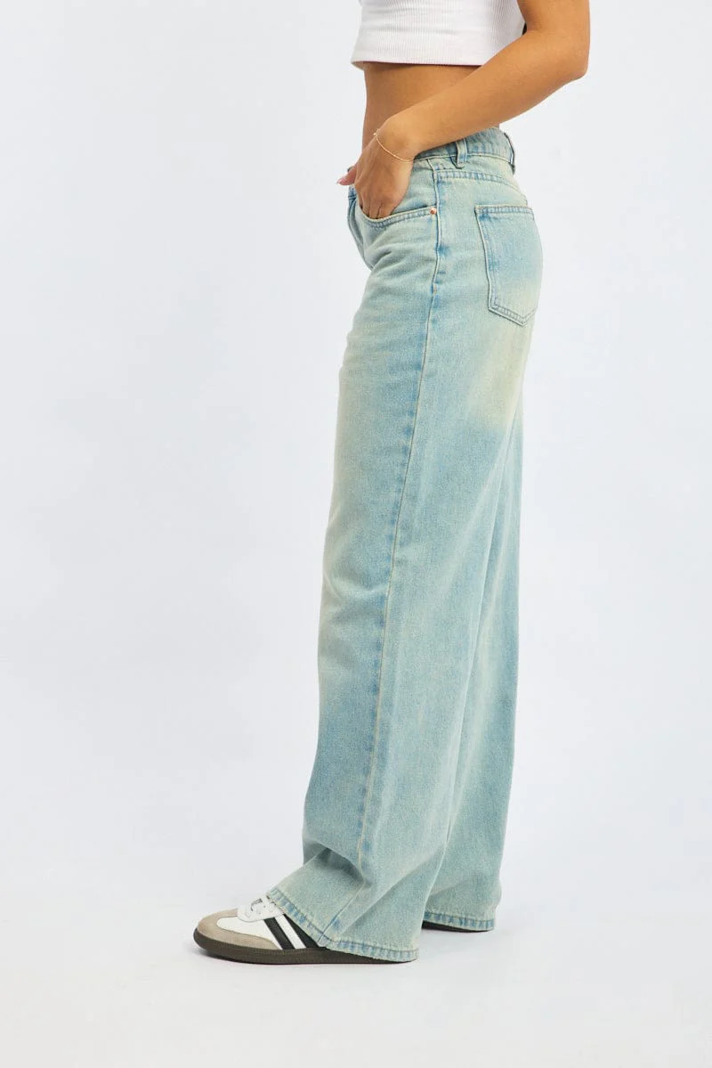 Denim Wide Leg Jeans Mid Rise - Image 4