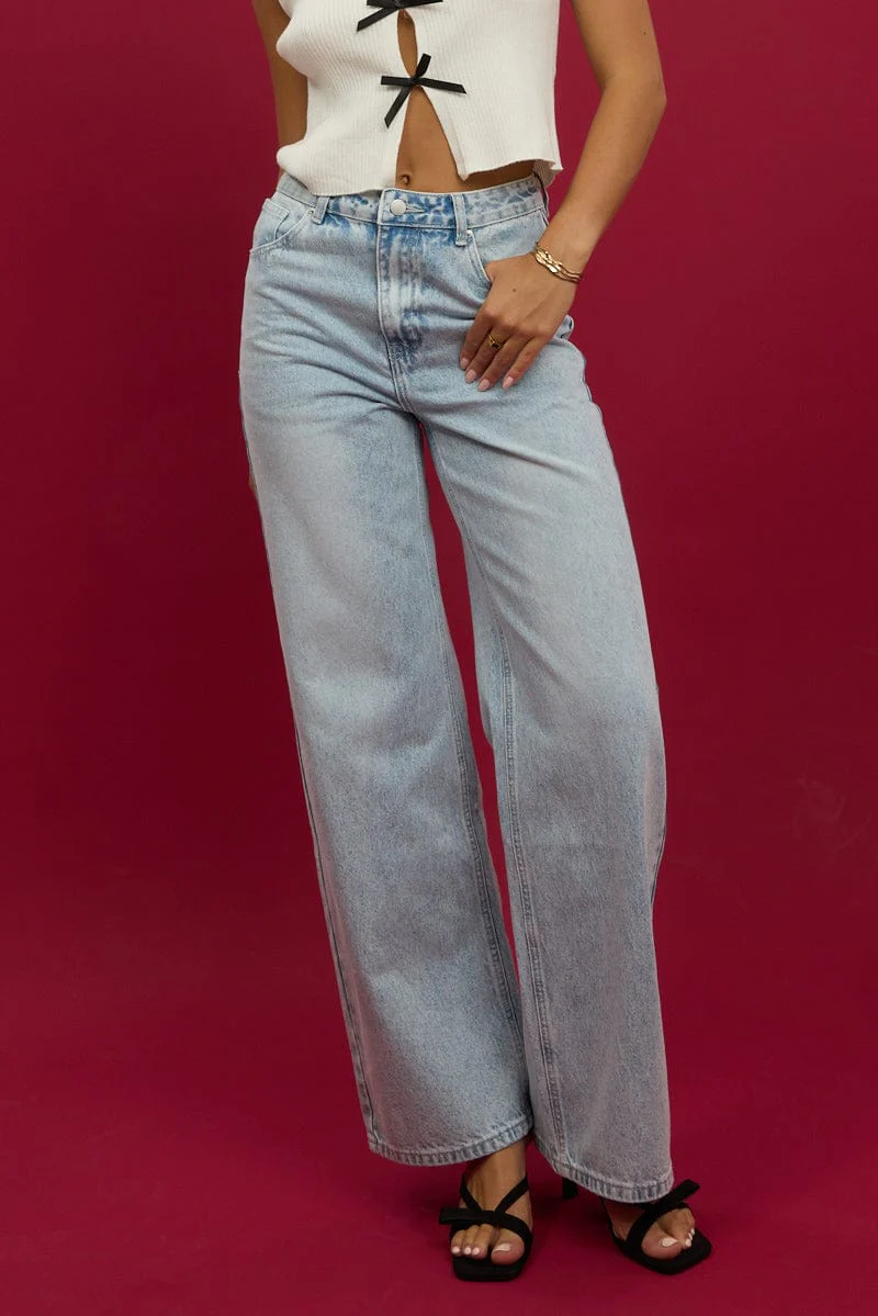 Denim Wide Leg Jeans Mid Rise - Image 3