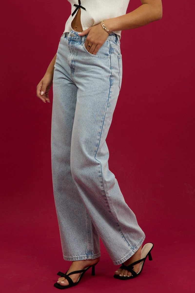 Denim Wide Leg Jeans Mid Rise - Image 4