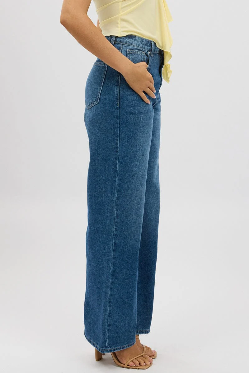 Denim Wide Leg Jeans Mid Rise - Image 4
